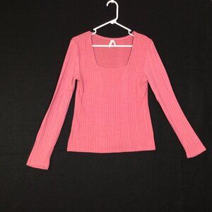 Mudd Top Womens Large L Long Sleeve Pullover Knit Square Neck Maroon Stretch